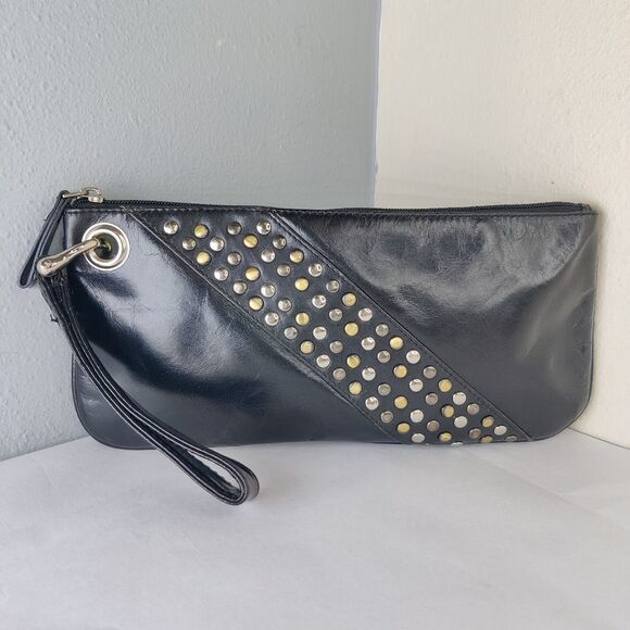 Sophia visconti Clutch Wristlet Studded Black Leather  Lime Green Lined Handbag - Picture 15 of 15